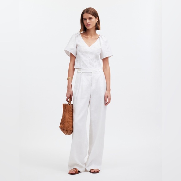 NWT Madewell Darted V-Neck Top Floral White Slightly Cropped Sz 8 - Picture 2 of 11